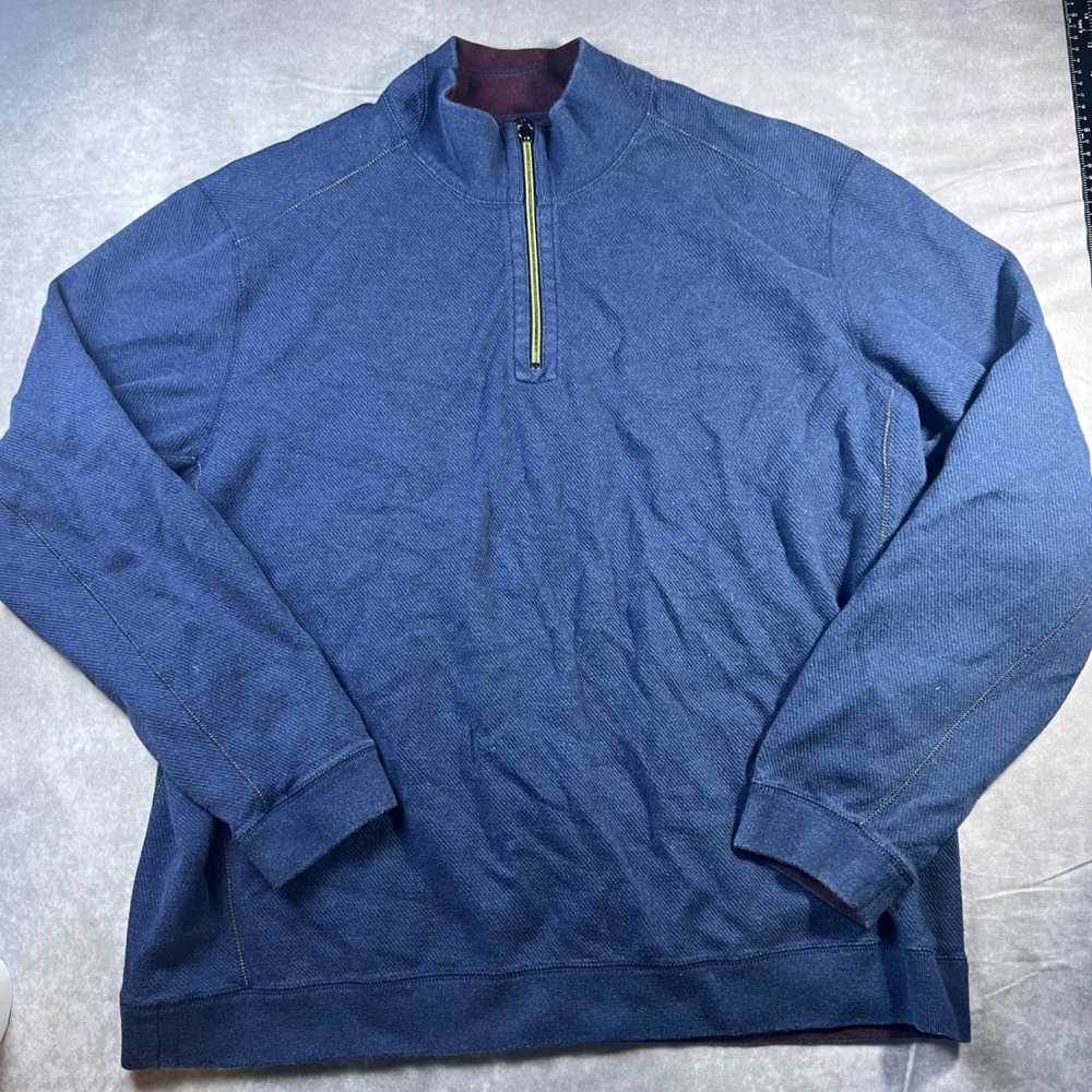 Tommy Bahama Pullover Mens XXL Blue Burgundy Reversible Quarter Zip Cotton Knit